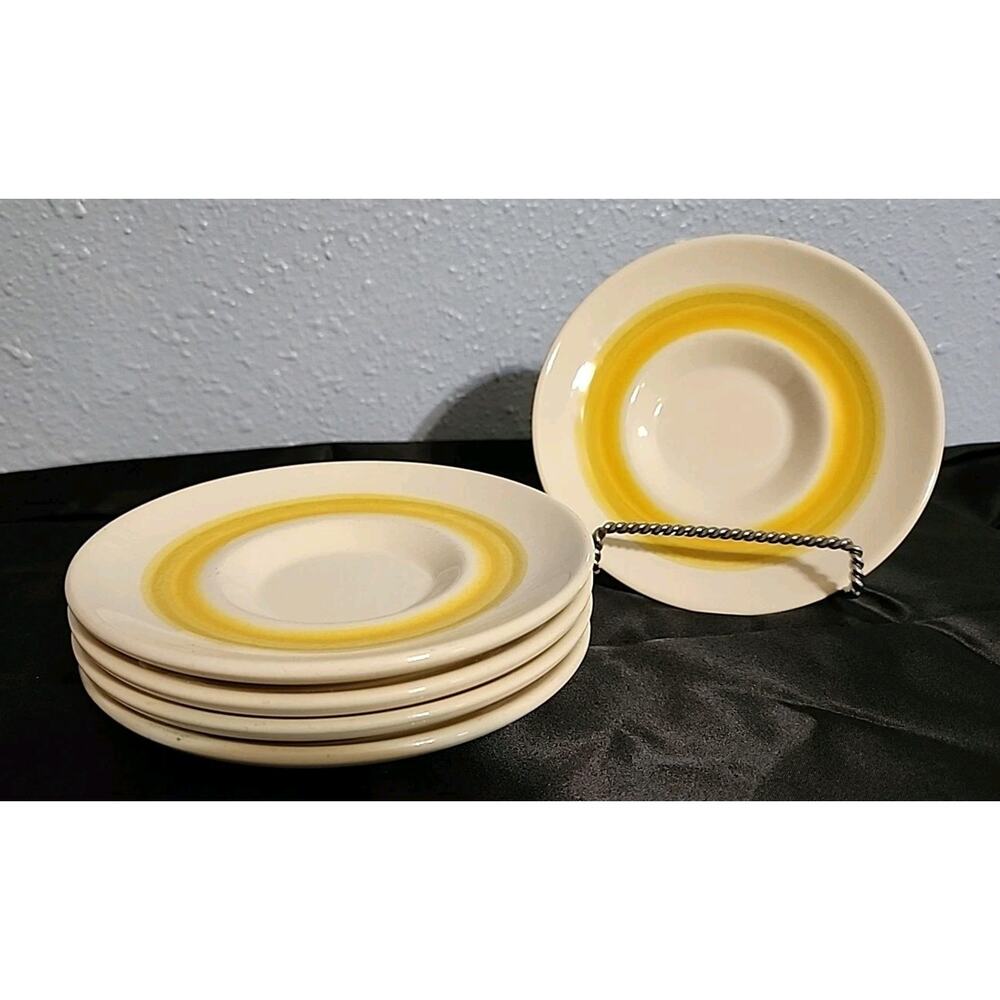 Franciscan SUNDANCE 5 3/4" Saucers 1970's Yellow Orange Circles Rings Set Of 5